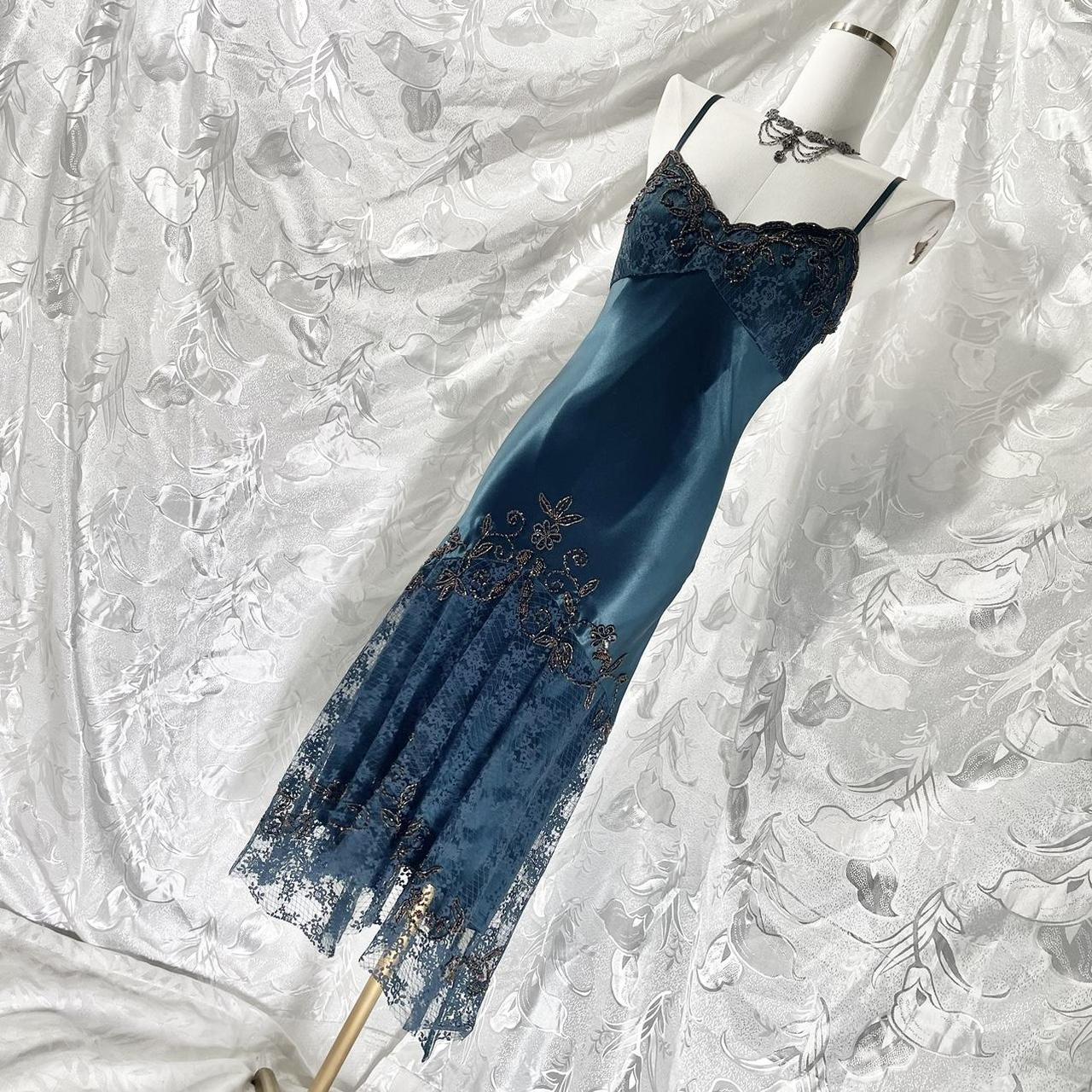 Stunning blue exquisite beaded spaghetti strap long chiffon retro dress prom dress nv5412