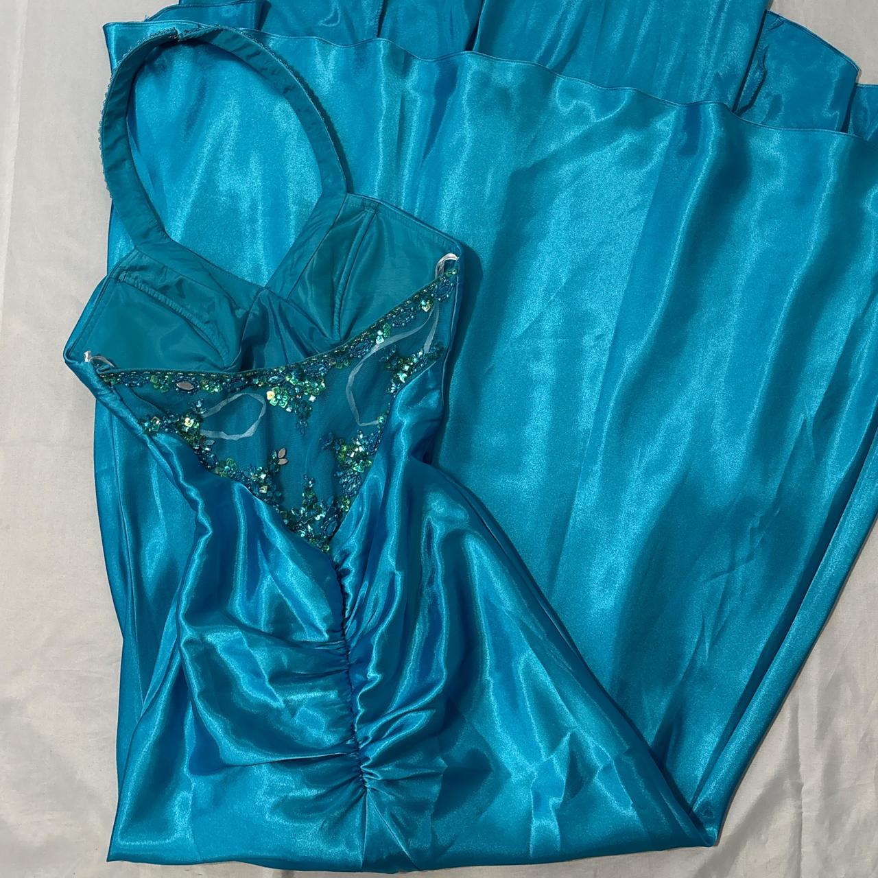 Blue Beaded Long Satin Ball Gown Evening Gown Party Dress nv4604