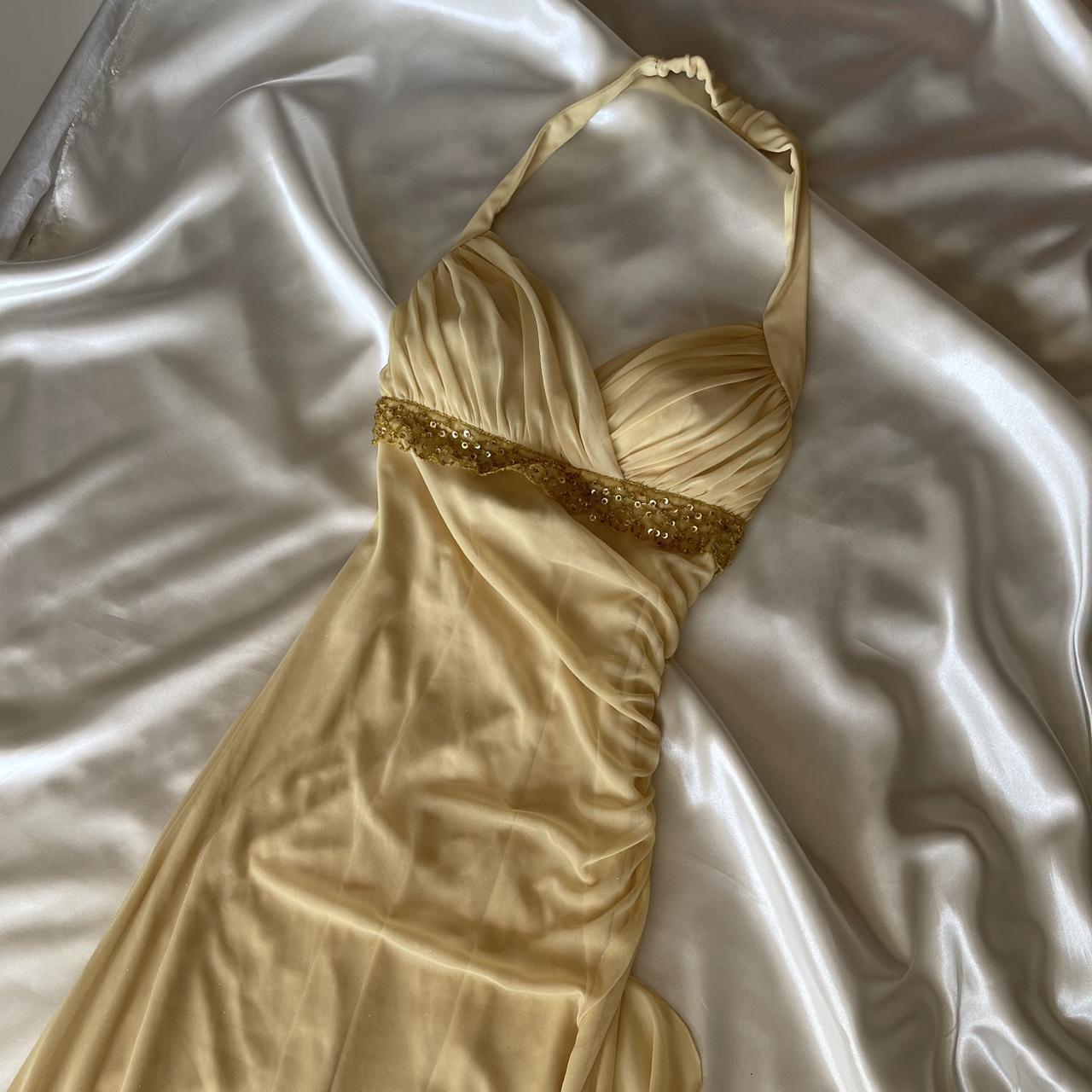 ✨Butter yellow fashion suspenders unique sparkling glitter sweetheart backless neckline beaded tassel long chiffon prom dress nv5378