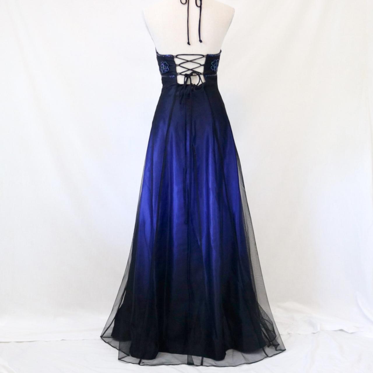 🥀 Vintage Dark Blue Glitter Ombre Beaded Long Tulle Ball Gown Evening Dress Party Dress nv4980