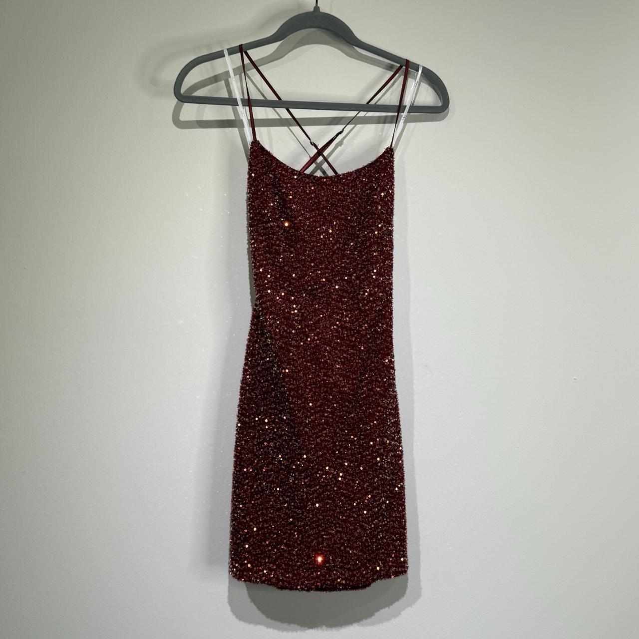 Burgunderrotes, glänzendes Paillettenkleid für den Heimkehrabend, kurzes Cocktailpartykleid, NV4618