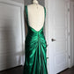 Green Shiny Vintage Fashion Sexy V-neck Rhinestone Bodycon Long Satin Backless Formal Prom Dress Evening Gown Party Dress nv4418