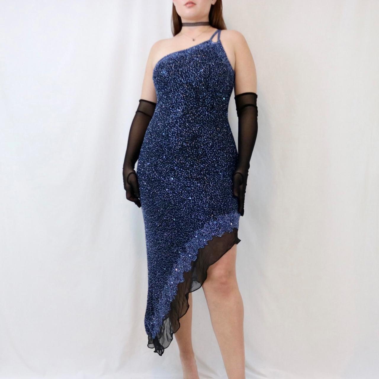 Robe de soirée bleu foncé brillante à paillettes, courte/mi-longue, robe de soirée d'anniversaire nv4977