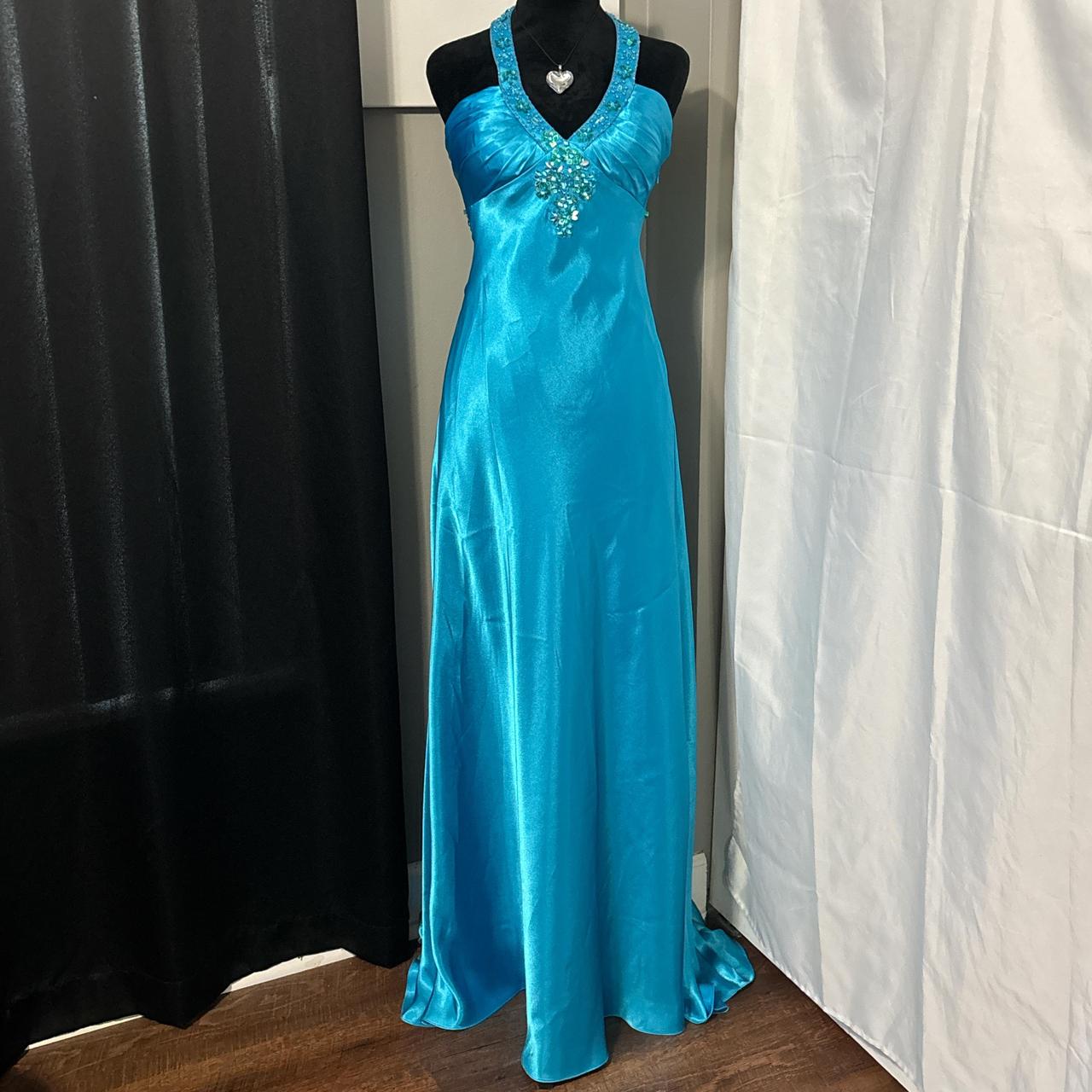 Blue Beaded Long Satin Ball Gown Evening Gown Party Dress nv4604