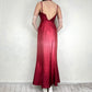 Vintage Red/Pink Gradient Beaded Embroidery Long Satin Formal Dress Prom Gown Gothic Vampire nv5403