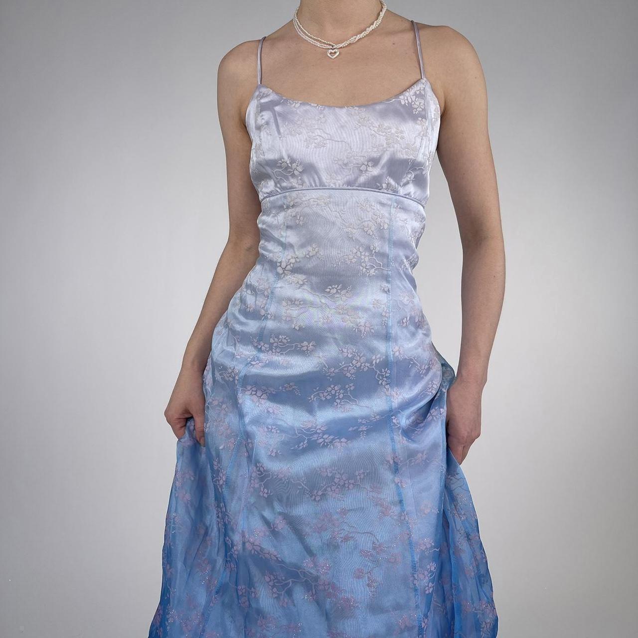 NiceVestidos-Blue exquisite floral long satin fairy dress formal prom NiceVestidos-Blue exquisite floral long satin fairy dress formal prom