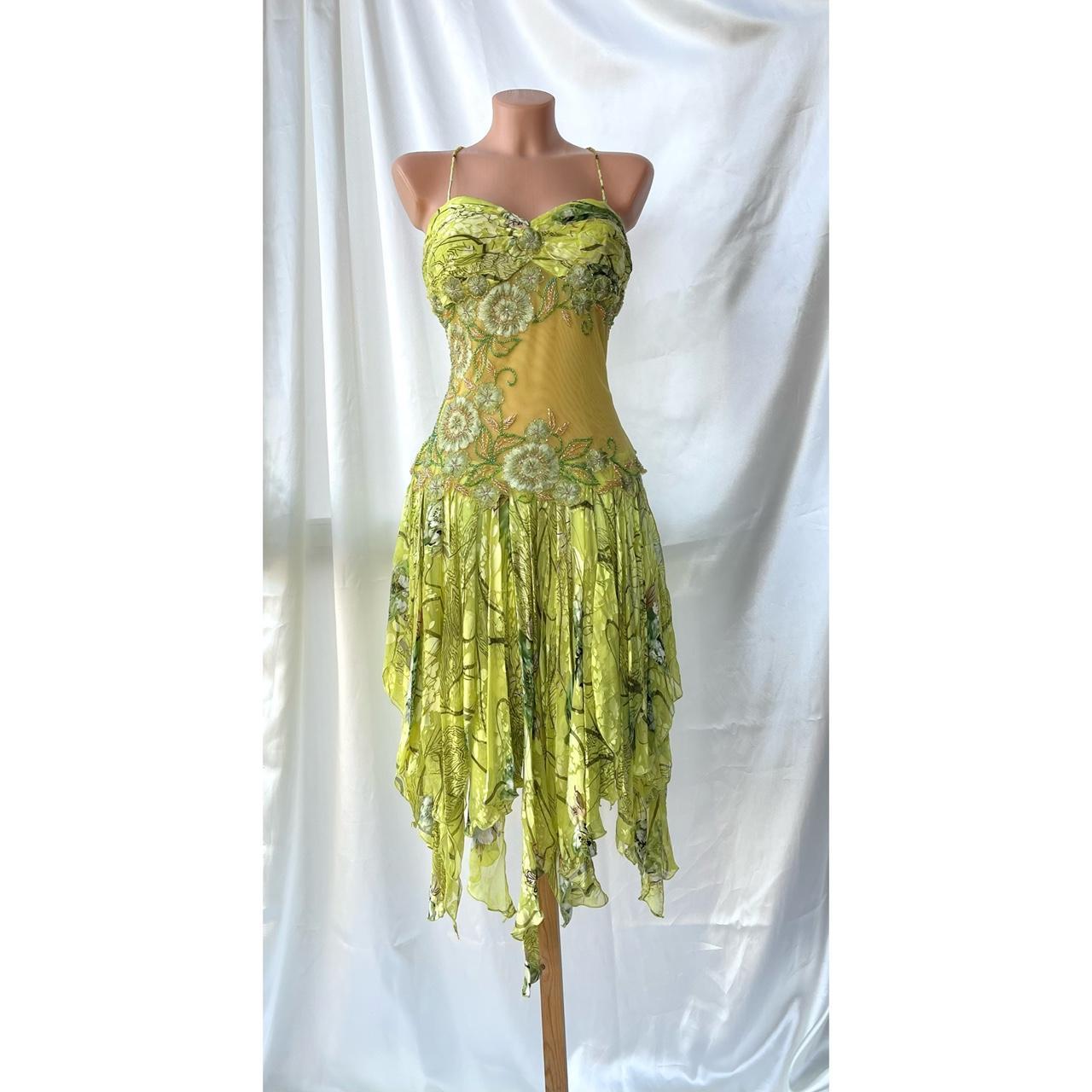 Yellow Green Short Exquisite Floral Beaded Garden Fairy Dress Chiffon Homecoming Dress Party Dress nv5389