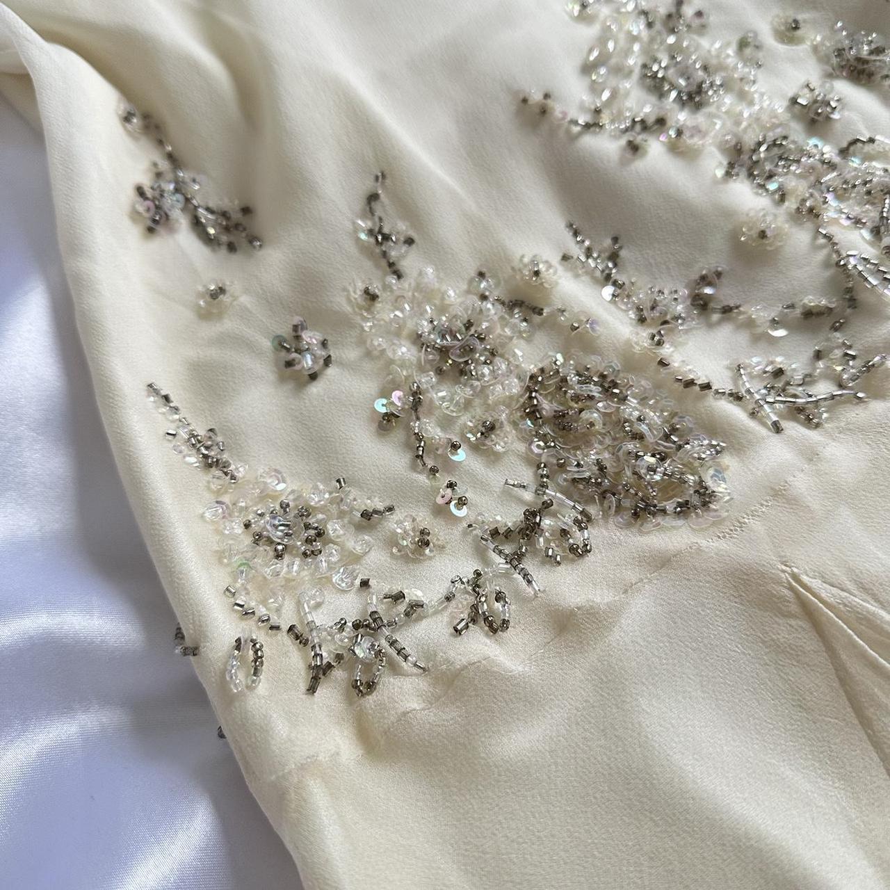 Ivory Beaded Long Chiffon Dress Party Dress Ruffled Evening Dress Ball Gown  nv4579