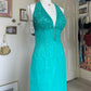 Blue vintage beaded mermaid sequined halter long prom dress evening gown party dress nv4242