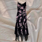 Black gorgeous pink floral beaded asymmetric midi prom ball gown evening gown party dress  nv4577