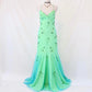 Robe de bal sirène longue en tulle vert vintage unique et perlée nv4988