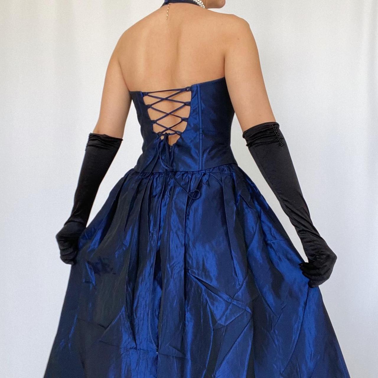 Robe de soirée longue en satin bleu vintage, élégante et délicate, à fleurs, avec perles, col carré et dos nu, tenue de bal, de fête d'anniversaire, nv4002