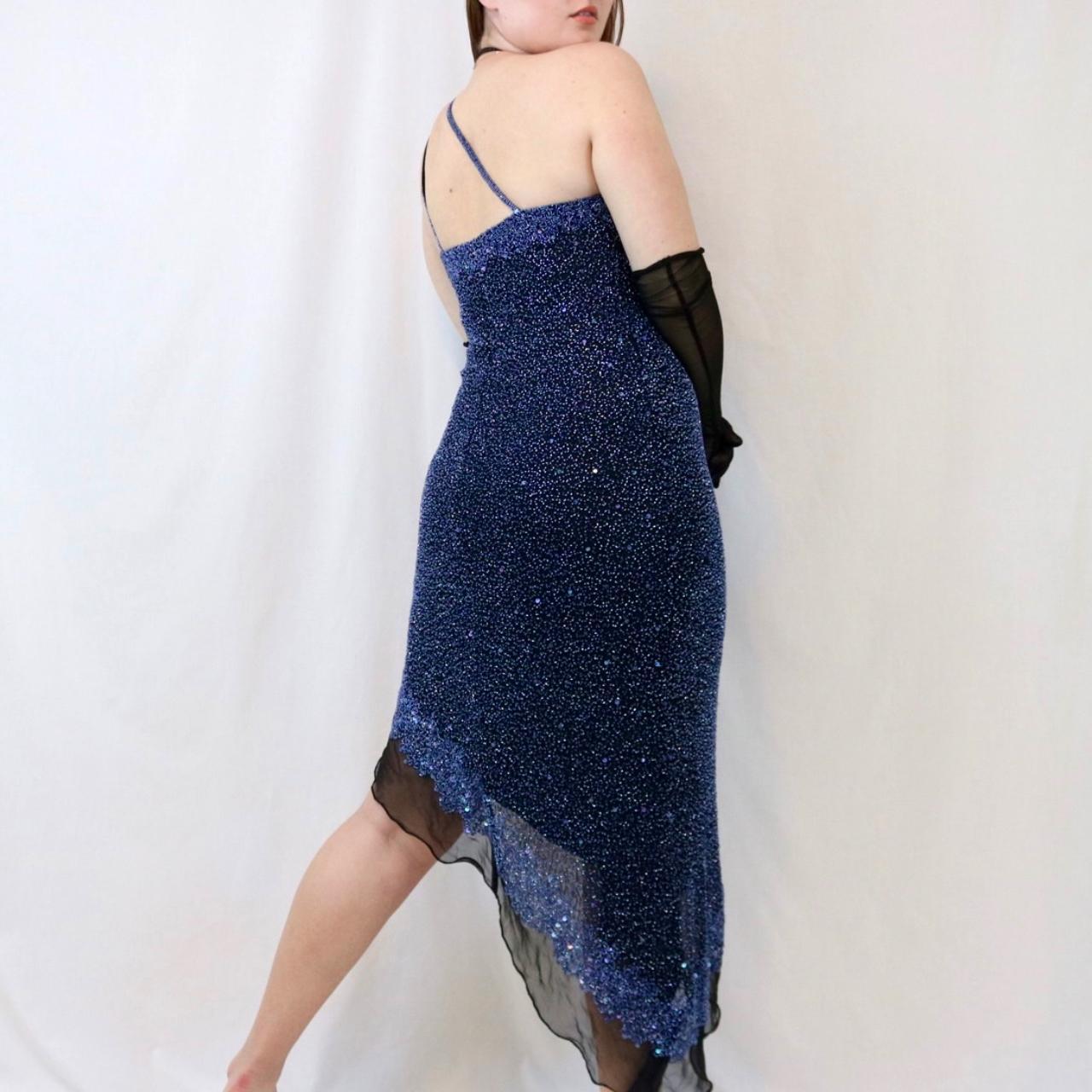 Robe de soirée bleu foncé brillante à paillettes, courte/mi-longue, robe de soirée d'anniversaire nv4977