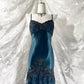 Stunning blue exquisite beaded spaghetti strap long chiffon retro dress prom dress nv5412