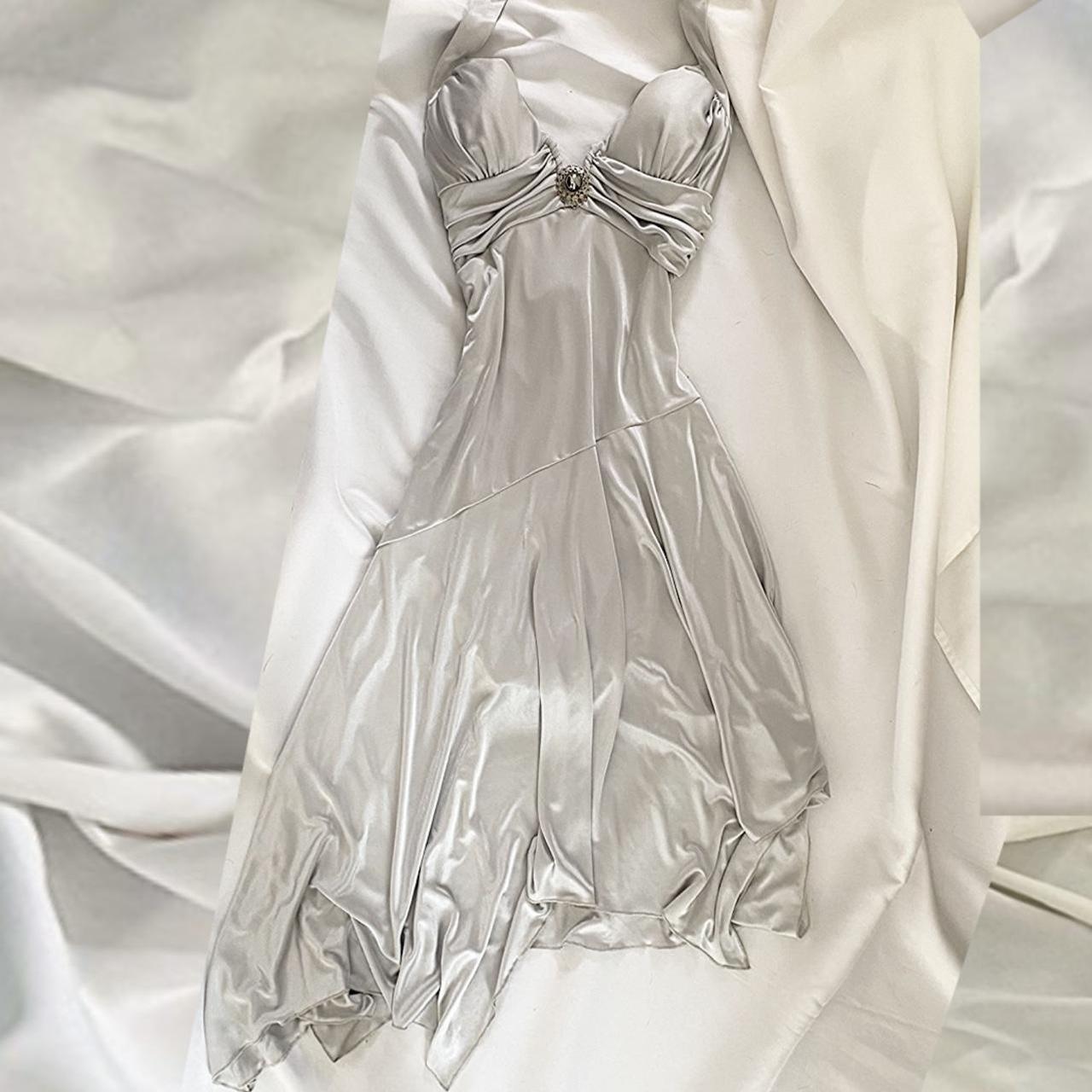 Silver White Retro Fairy Short satin Homecoming Dress Party Dress Birthday Dress Prom Dress nv4540