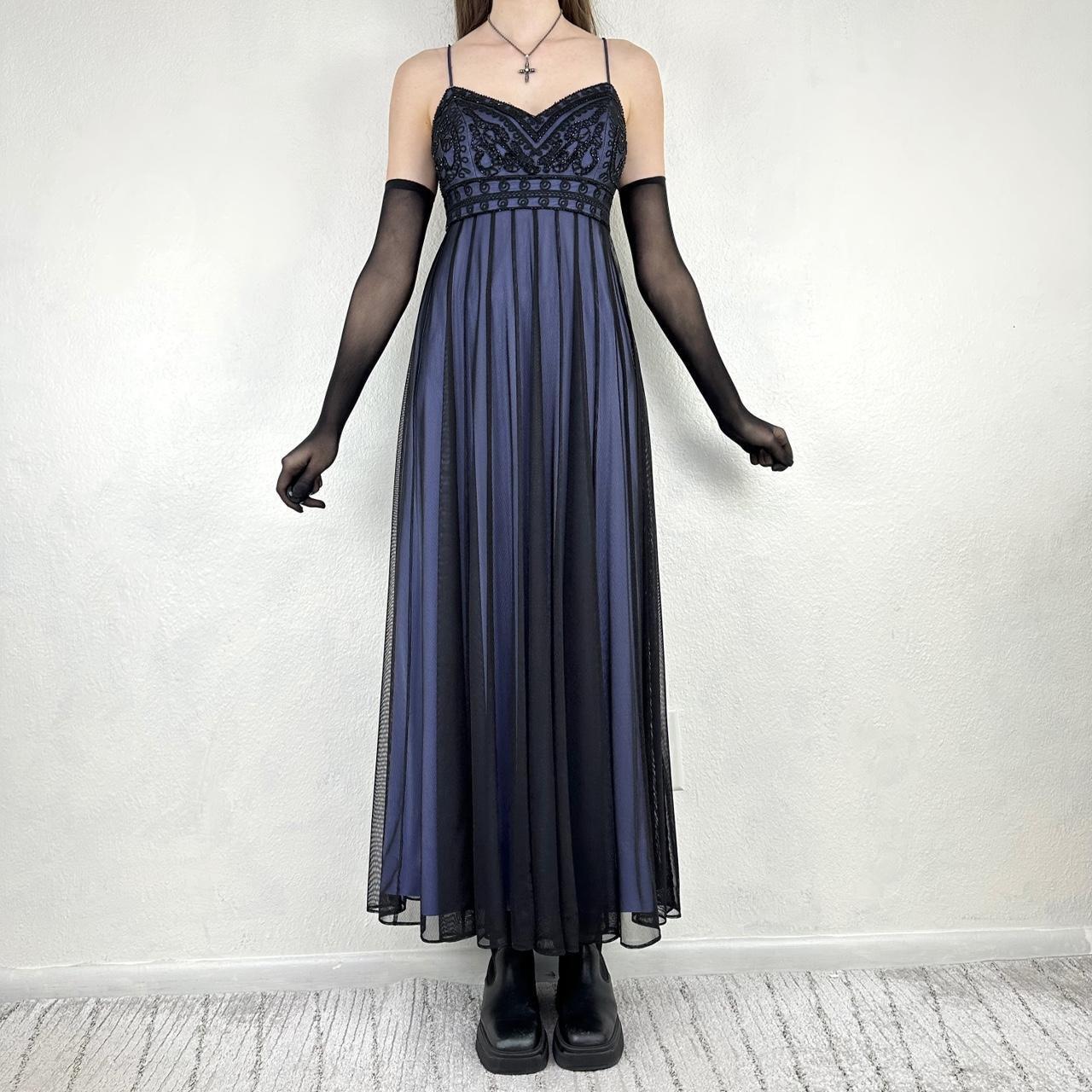 Vintage black and blue gothic vampire beaded embroidery long chiffon formal dress ball gown empire dress nv5404
