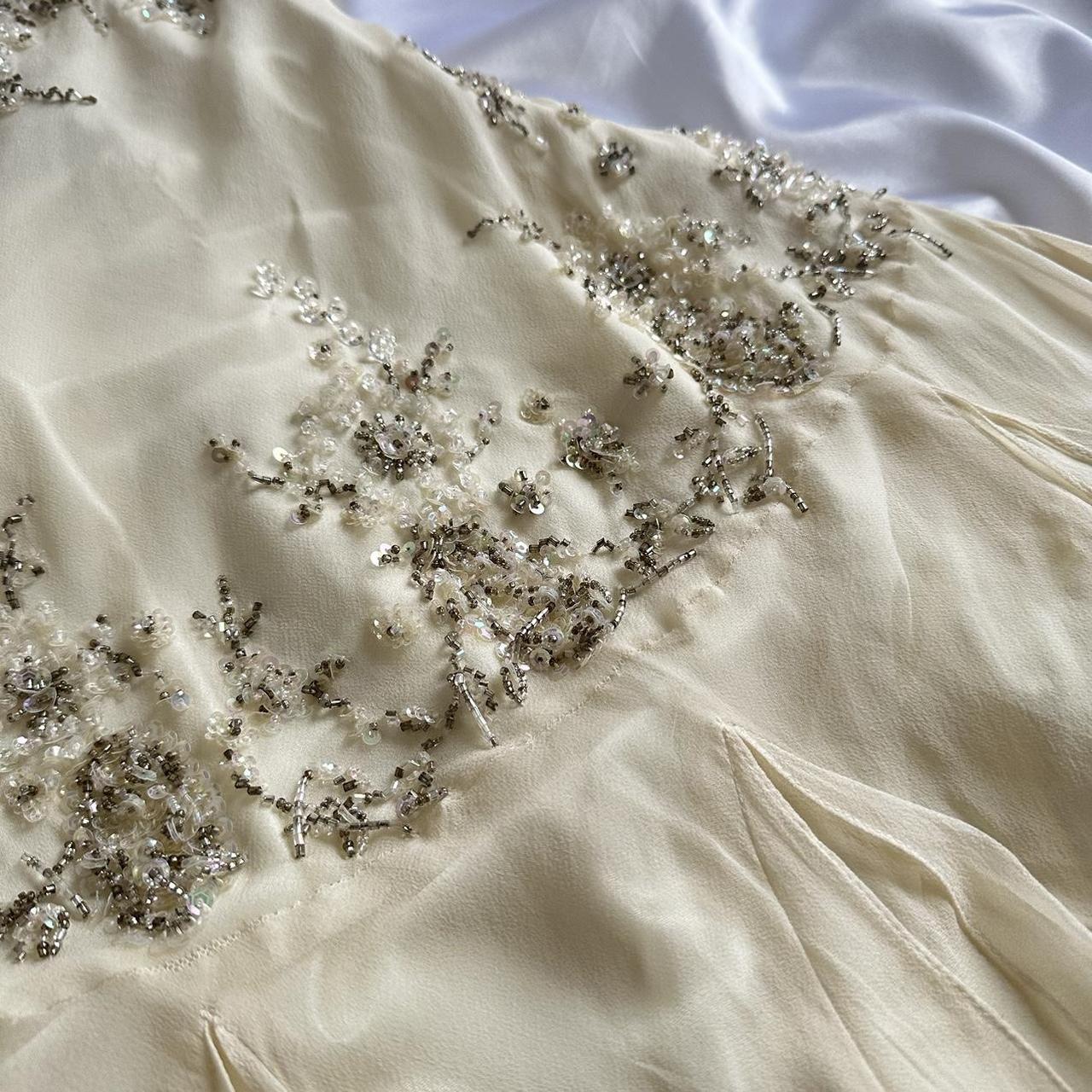 Ivory Beaded Long Chiffon Dress Party Dress Ruffled Evening Dress Ball Gown  nv4579