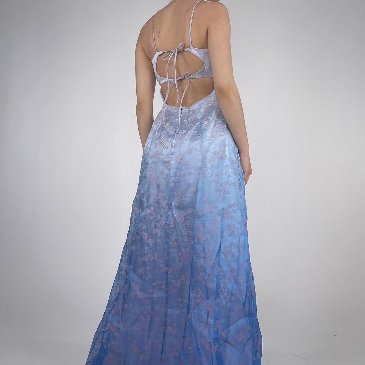 NiceVestidos-Blue exquisite floral long satin fairy dress formal prom NiceVestidos-Blue exquisite floral long satin fairy dress formal prom