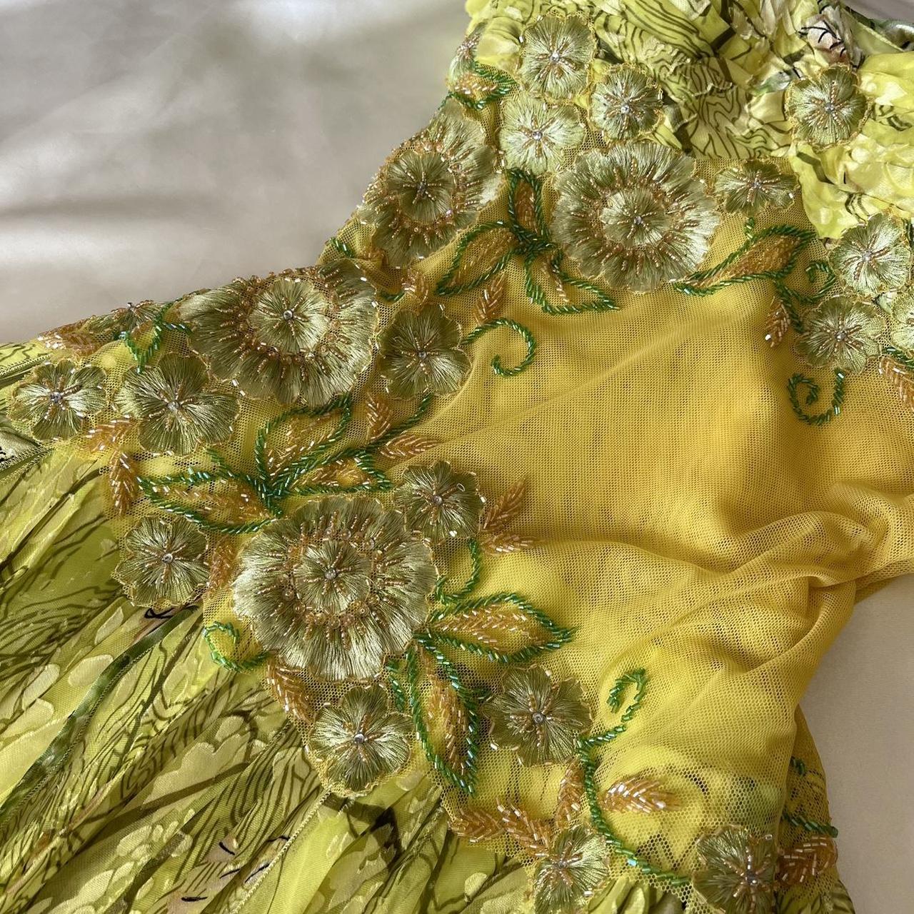 Yellow Green Short Exquisite Floral Beaded Garden Fairy Dress Chiffon Homecoming Dress Party Dress nv5389