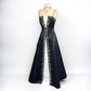 Black retro fairy exquisite beaded long satin dress prom dress nv5419