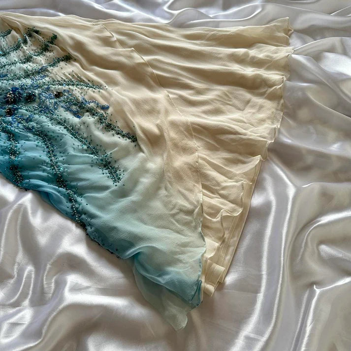 Blaues wunderschönes stilvolles einzigartiges elegantes exquisites Blumenmuster mit Perlen verziertes langes Chiffon-Ballkleid-Abendkleid-Partykleid NV4903