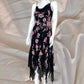 Black gorgeous pink floral beaded asymmetric midi prom ball gown evening gown party dress  nv4577