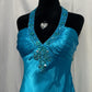 Blue Beaded Long Satin Ball Gown Evening Gown Party Dress nv4604