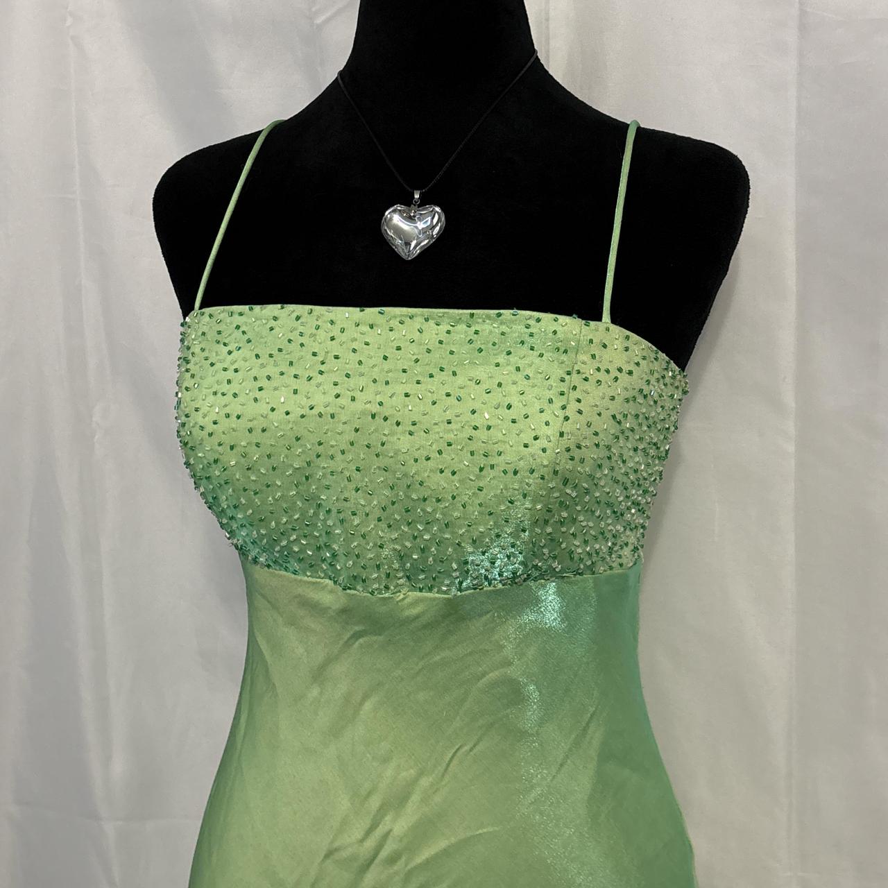 Green Beaded Long Satin Ball Gown Evening Gown Party Dress nv4602