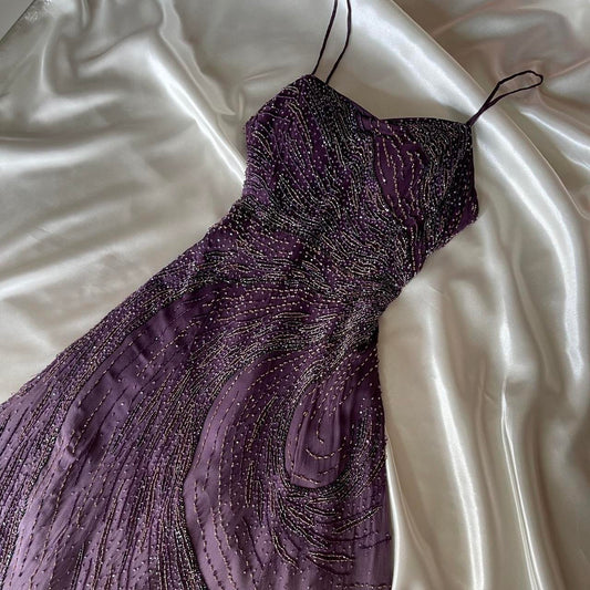 ✨💞Gorgeous and elegant purple gradient hand-beaded retro dress charming princess long chiffon prom dress nv5379