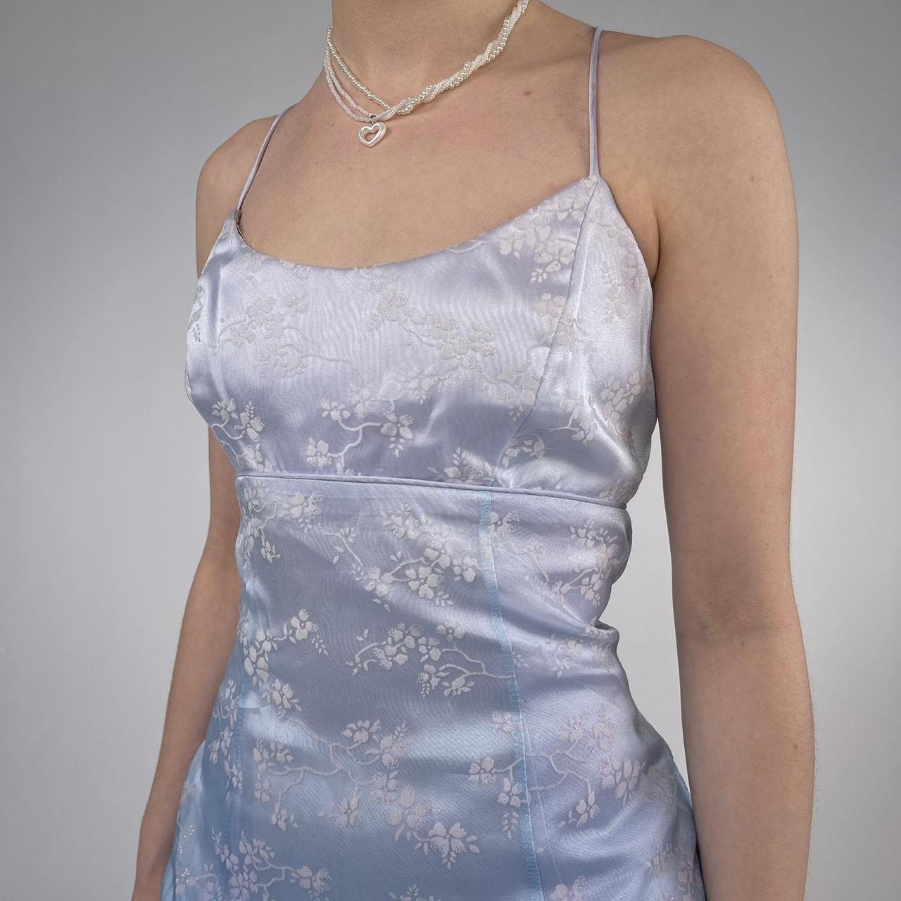 NiceVestidos-Blue exquisite floral long satin fairy dress formal prom