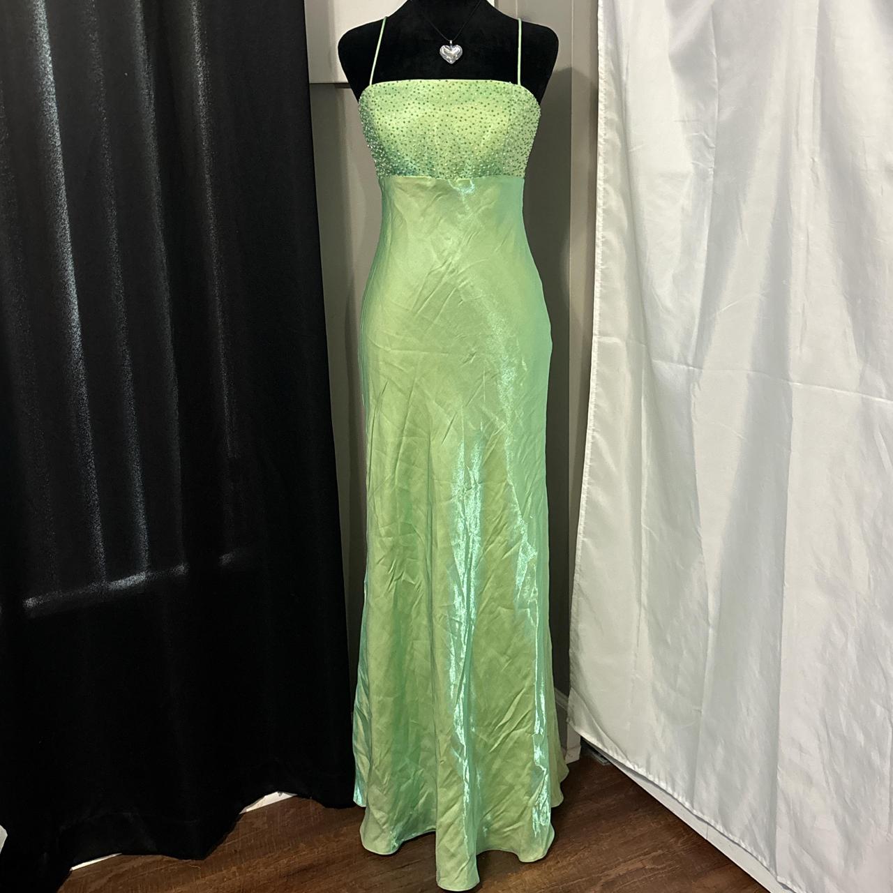 Green Beaded Long Satin Ball Gown Evening Gown Party Dress nv4602