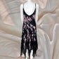 Black gorgeous pink floral beaded asymmetric midi prom ball gown evening gown party dress  nv4577