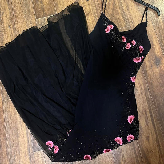 Black Fashion Elegant Exquisite pink Embroidery Beading Spaghetti Straps Long Chiffon Women's Ball Gown Evening Dress Party Dress nv3747