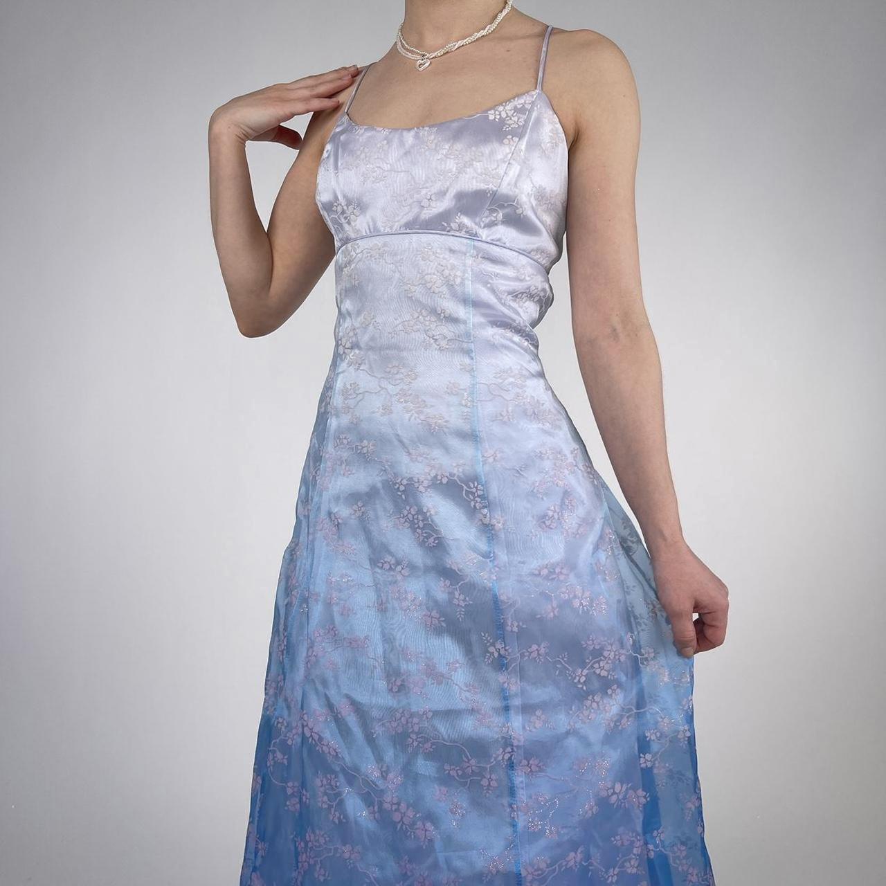 NiceVestidos-Blue exquisite floral long satin fairy dress formal prom NiceVestidos-Blue exquisite floral long satin fairy dress formal prom