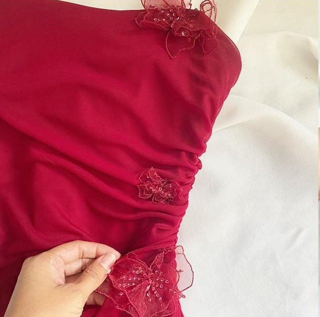 Dark pink elegant floral long chiffon birthday dress prom dress party dress homecoming dress nv4529