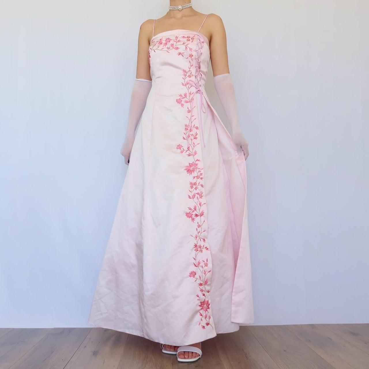 NiceVestidos-Fairy dress. Vintage dress, exquisite floral dress, pink vintage floral long satin dress Nv5631