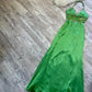 Green Beaded Shiny Elegant Long Satin Ball Gown Evening Gown Party Dress nv4562