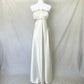 Cream Satin Ball Gown Stunning Maxi Dress Vintage Revealing Delicate Gold Pearl Beading nv4237