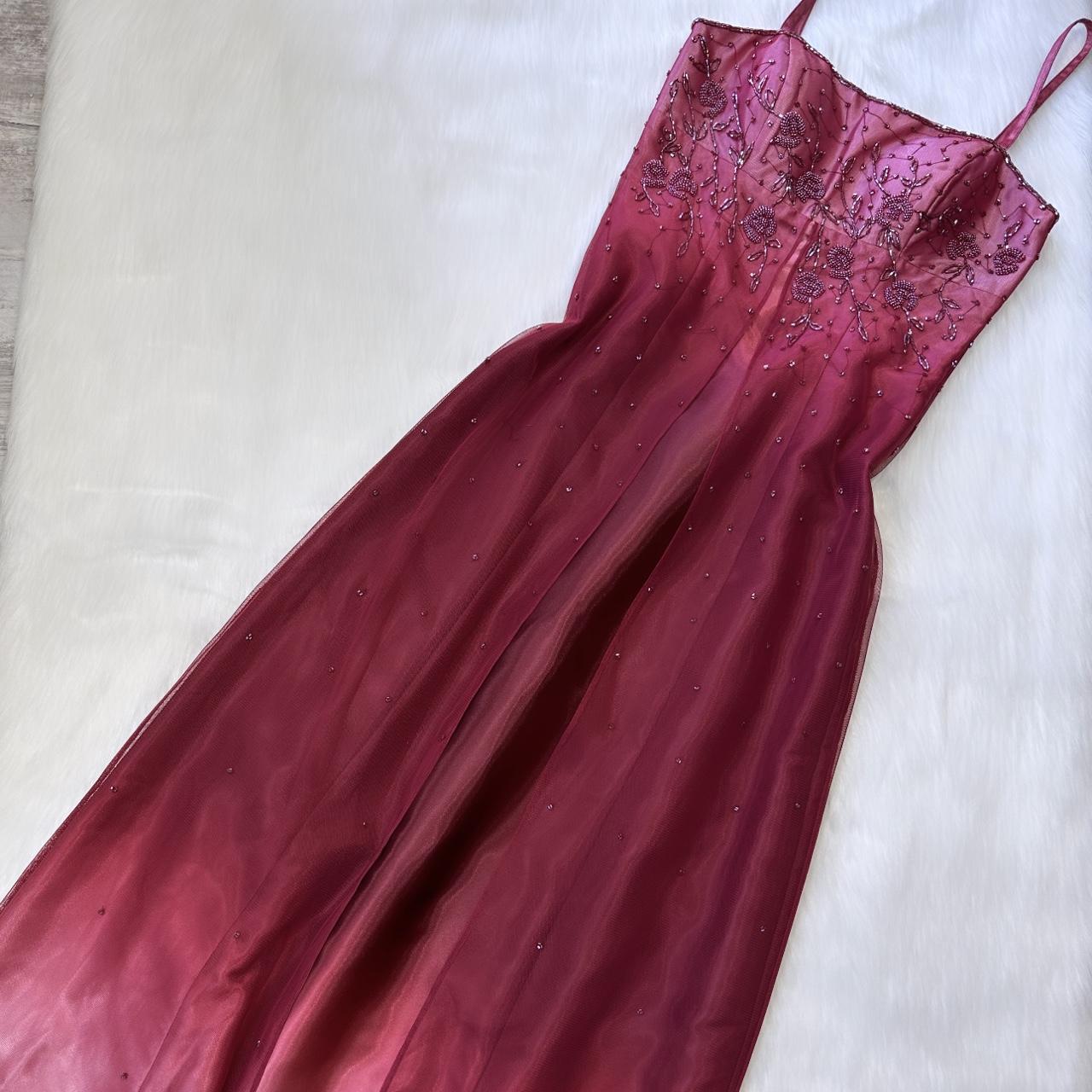 The most stunning exquisite beaded y2k red ombre long chiffon dress nv5377