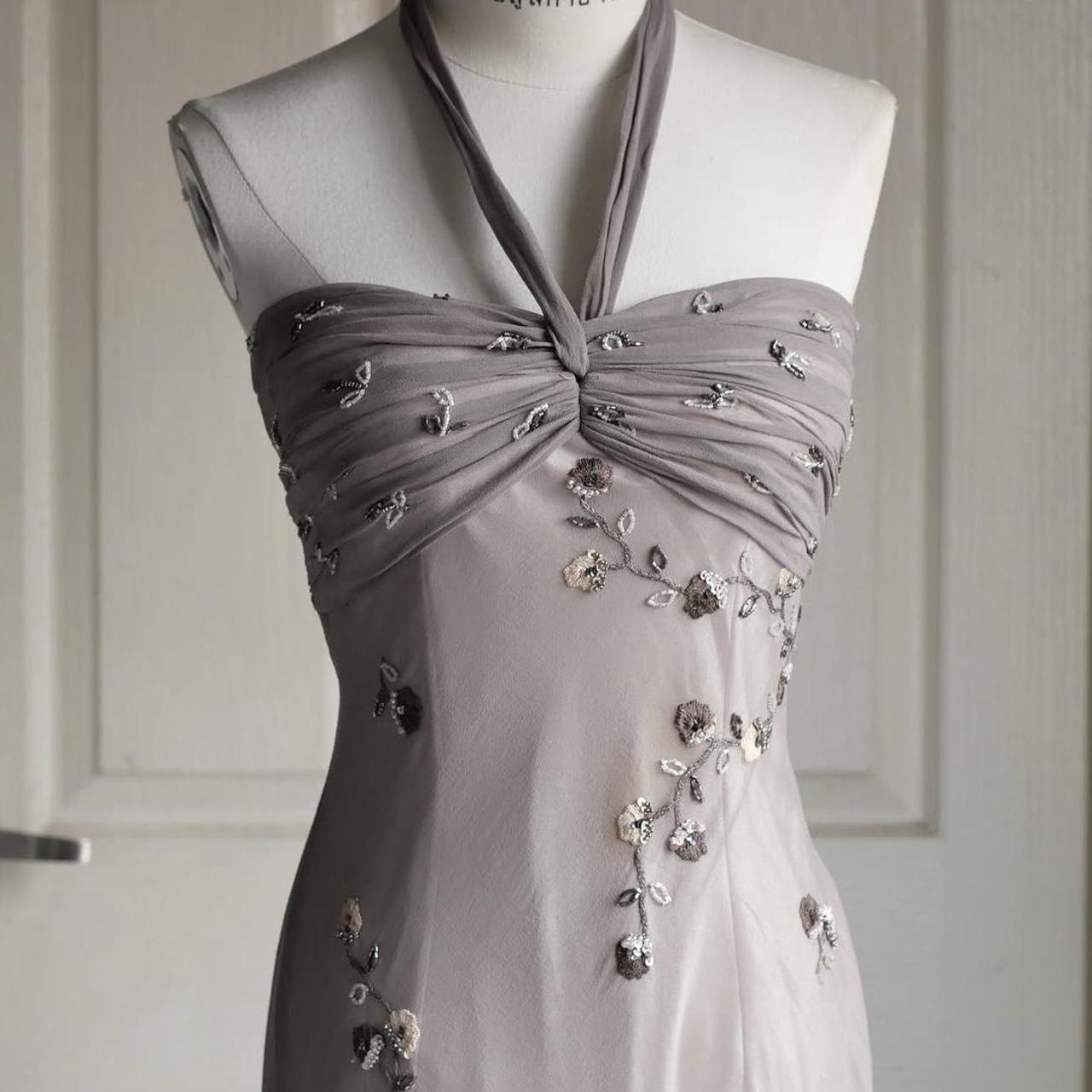 🧚🏼‍♂️Warm grey vintage y2k fairy homecoming dress boho floral beaded embroidered backless prom dress evening dress party dress wedding guest dress nv4405