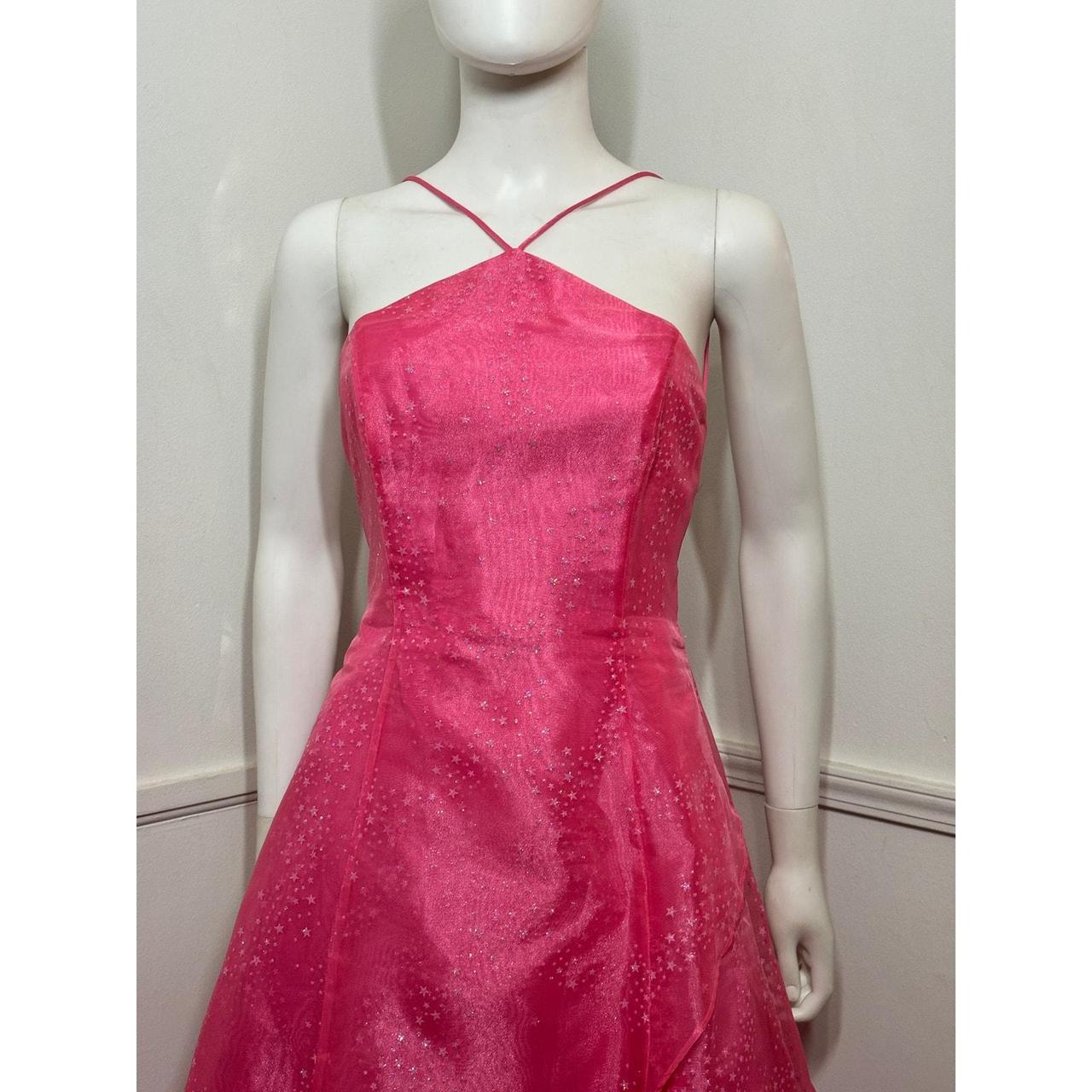 Robe de soirée longue en organza et tulle rose vintage à paillettes et étoiles nv4258