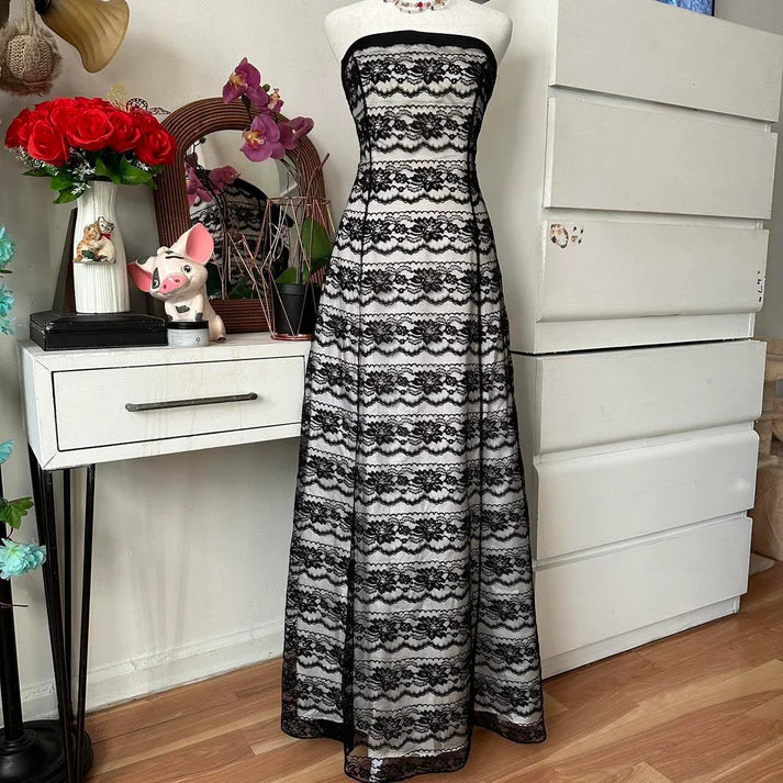 Black Nude Vintage Elegant Layered Lace Long Off Shoulder Bustier Lace Ball Gown Evening Gown Party Dress Prom Gown nv4248