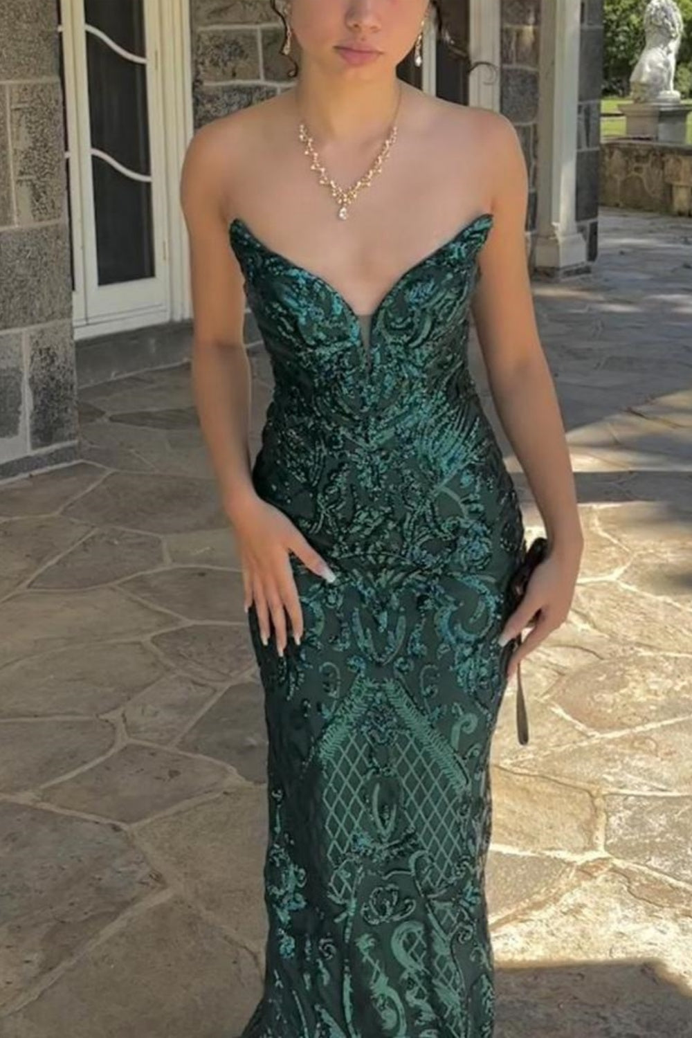 Robe de bal de fin d'année verte pour femme nv5339