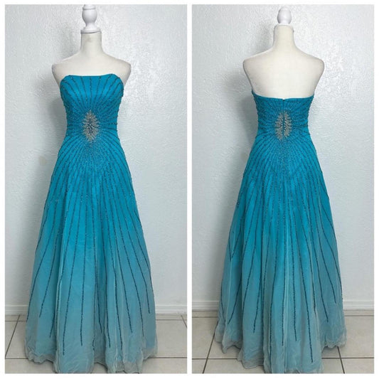 Blue gorgeous shiny exquisite beading elegant long stylish satin chiffon formal prom dress evening gown party dress nv3645
