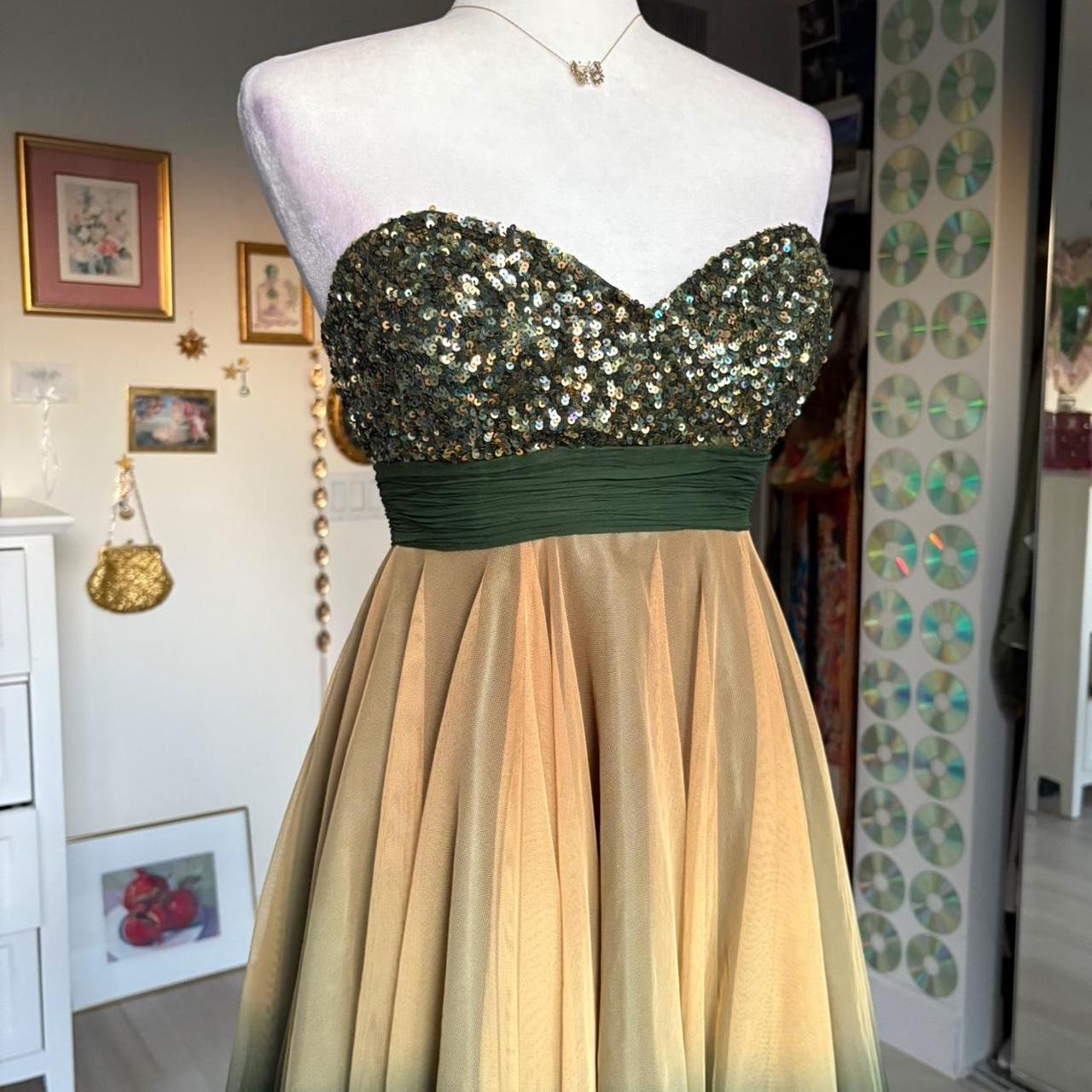 Green Gold Gradient Off-the-shoulder Short Chiffon Ball Gown Evening Gown Party Dress nv4243