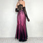 Vintage Black and Pink Gothic Vampire Beaded Floral Long Chiffon Formal Gown Prom Dress nv5401