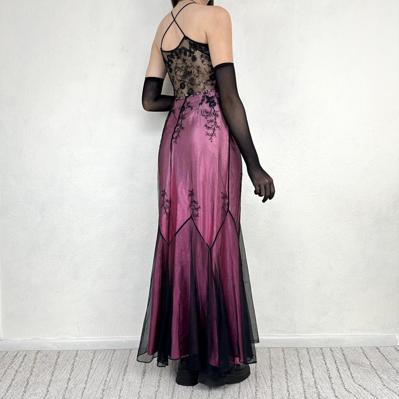 Vintage Black and Pink Gothic Vampire Beaded Floral Long Chiffon Formal Gown Prom Dress nv5401