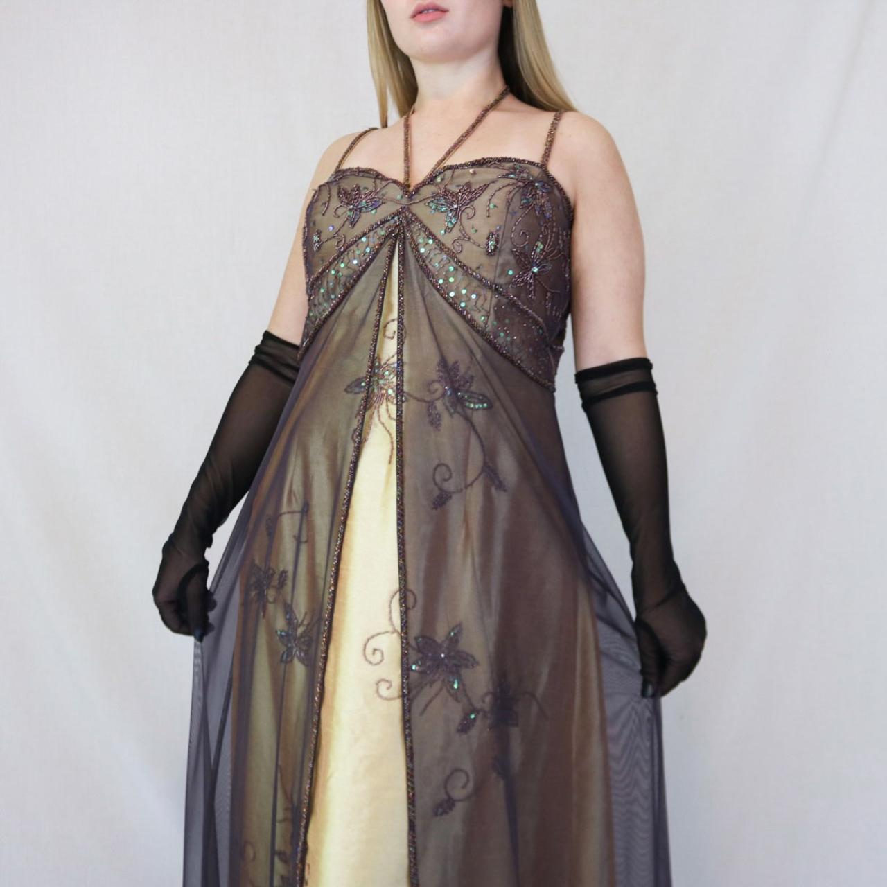 ✨ Empire Dress Vintage Gold Floral Glitter Ombre Beaded High Waist Long Tulle Formal Prom Dress Evening Gown Party Dress nv4983