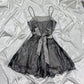 Short satin Y2K black glitter prom dress, homecoming dress, gothic dress, fairy dress, nv5371