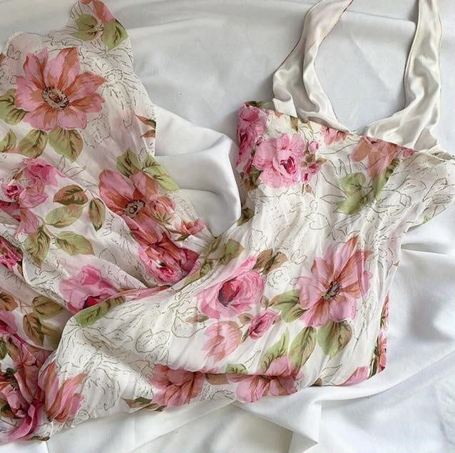 Pink Floral Elegant Long Chiffon Party Dress Evening Gown Prom Dress nv4599